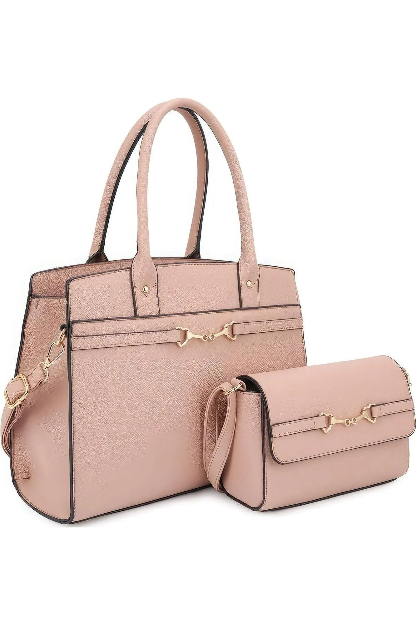 2in1 Matching Design Handle Satchel With Crossbody Bag