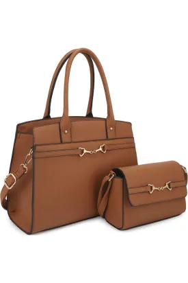 2in1 Matching Design Handle Satchel With Crossbody Bag