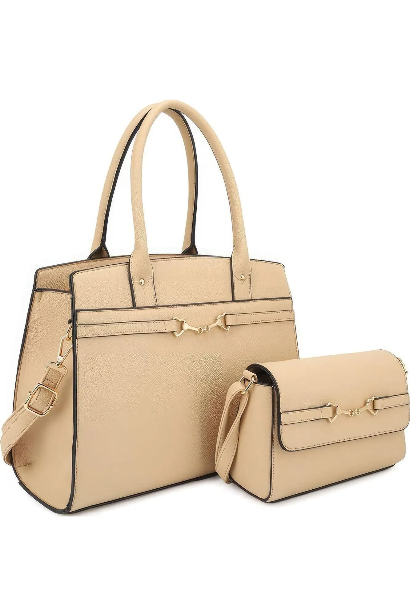 2in1 Matching Design Handle Satchel With Crossbody Bag