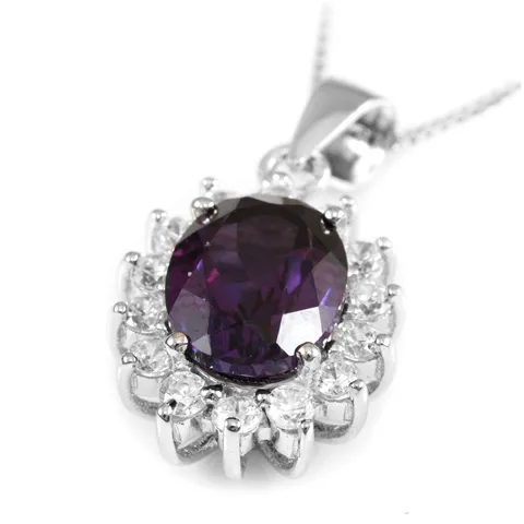 3 Carat Handcrafted Alexandrite Pendant with Silver Plated Chain