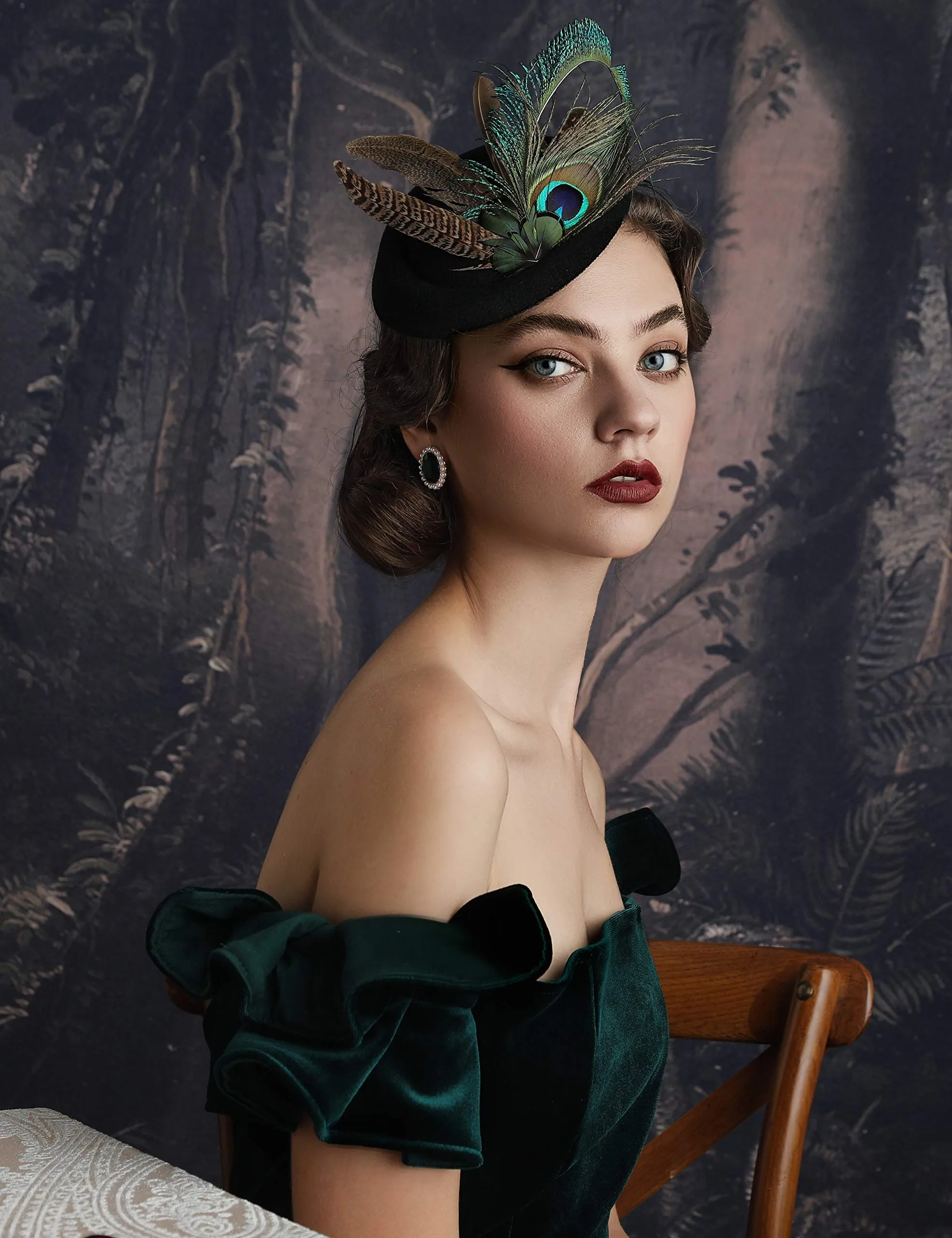 BABEYOND Fascinators Hat Derby Pillbox Hat Cocktail Tea Party Feather Headband Black