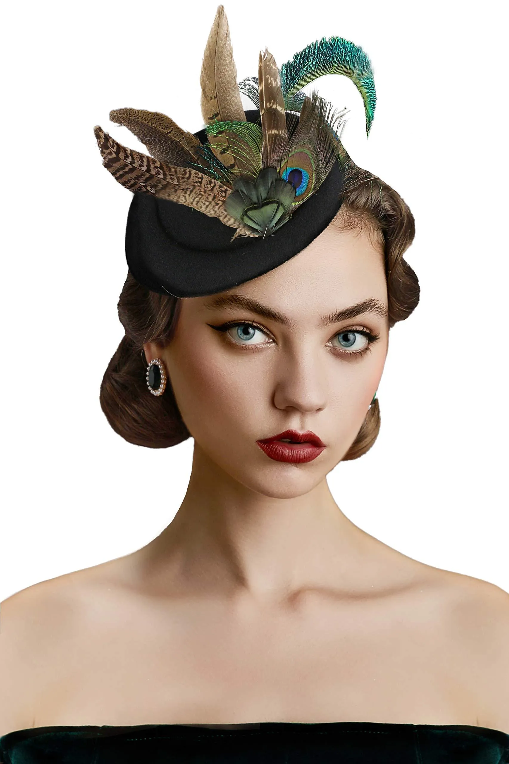 BABEYOND Fascinators Hat Derby Pillbox Hat Cocktail Tea Party Feather Headband Black