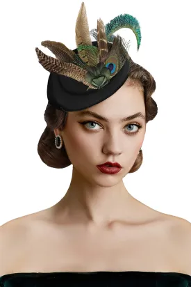 BABEYOND Fascinators Hat Derby Pillbox Hat Cocktail Tea Party Feather Headband Black