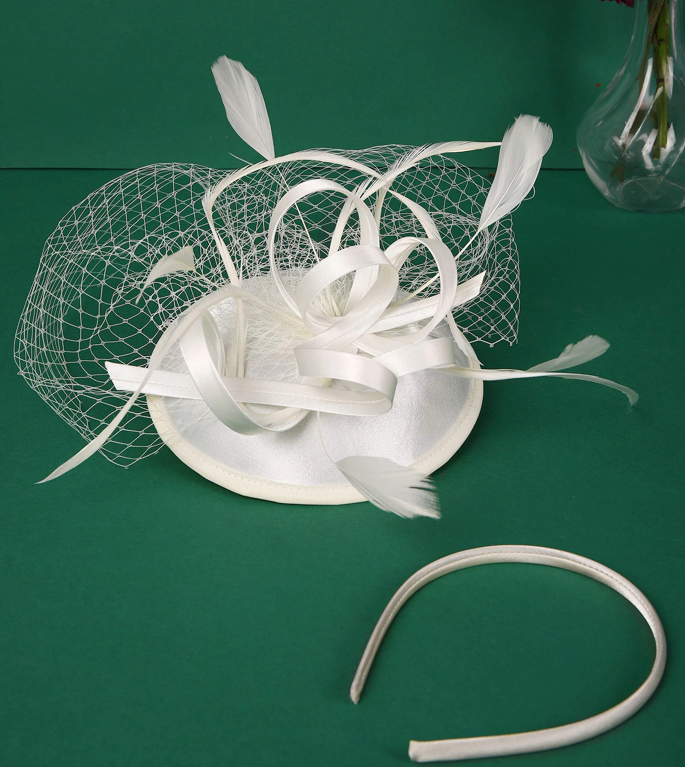 BABEYOND Tea Party Fascinator Hat Veil Kentucky Derby Fascinator Headband Pillbox Fascinators Hat for Cocktail Beige
