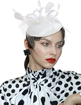 BABEYOND Tea Party Fascinator Hat Veil Kentucky Derby Fascinator Headband Pillbox Fascinators Hat for Cocktail Beige