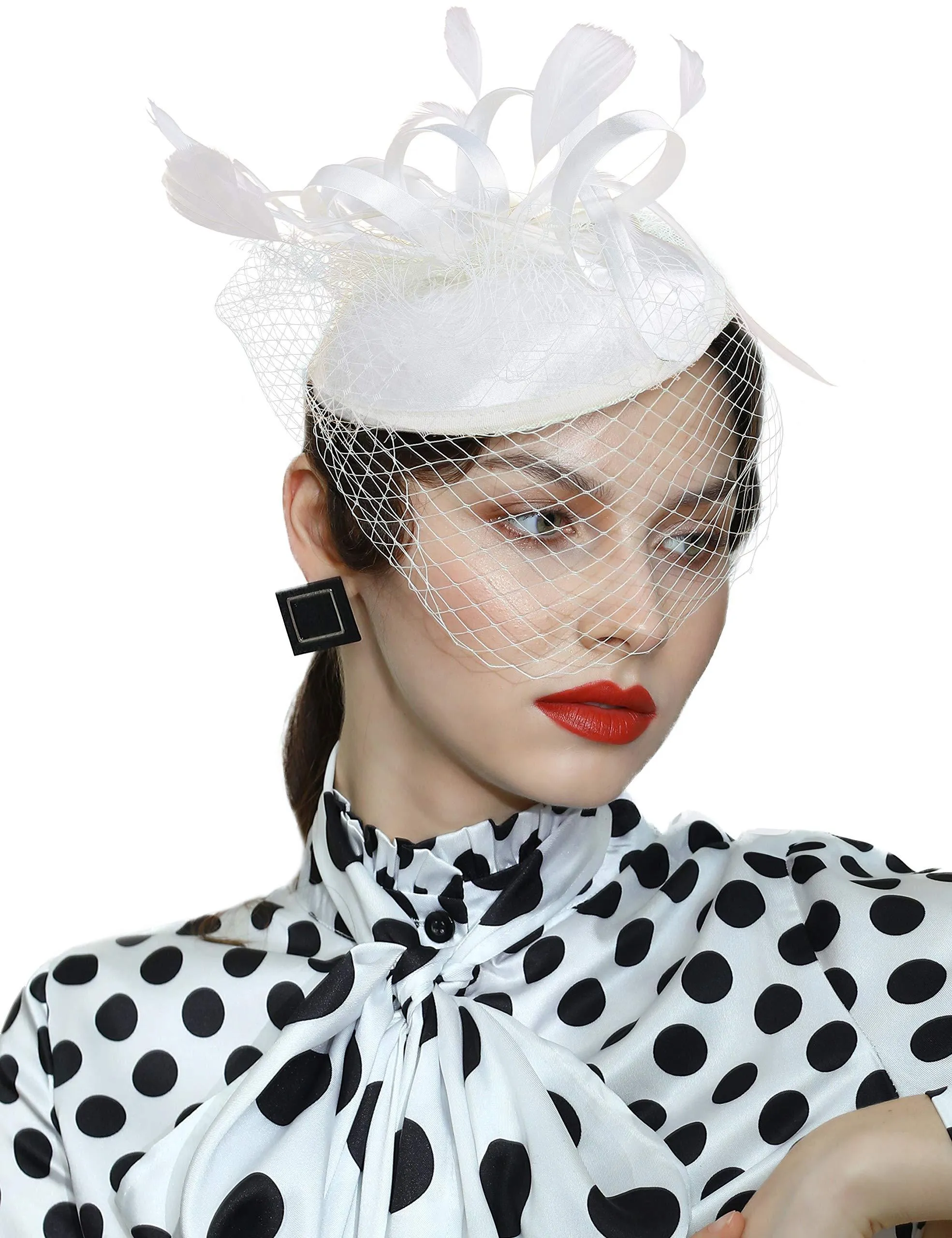 BABEYOND Tea Party Fascinator Hat Veil Kentucky Derby Fascinator Headband Pillbox Fascinators Hat for Cocktail Beige