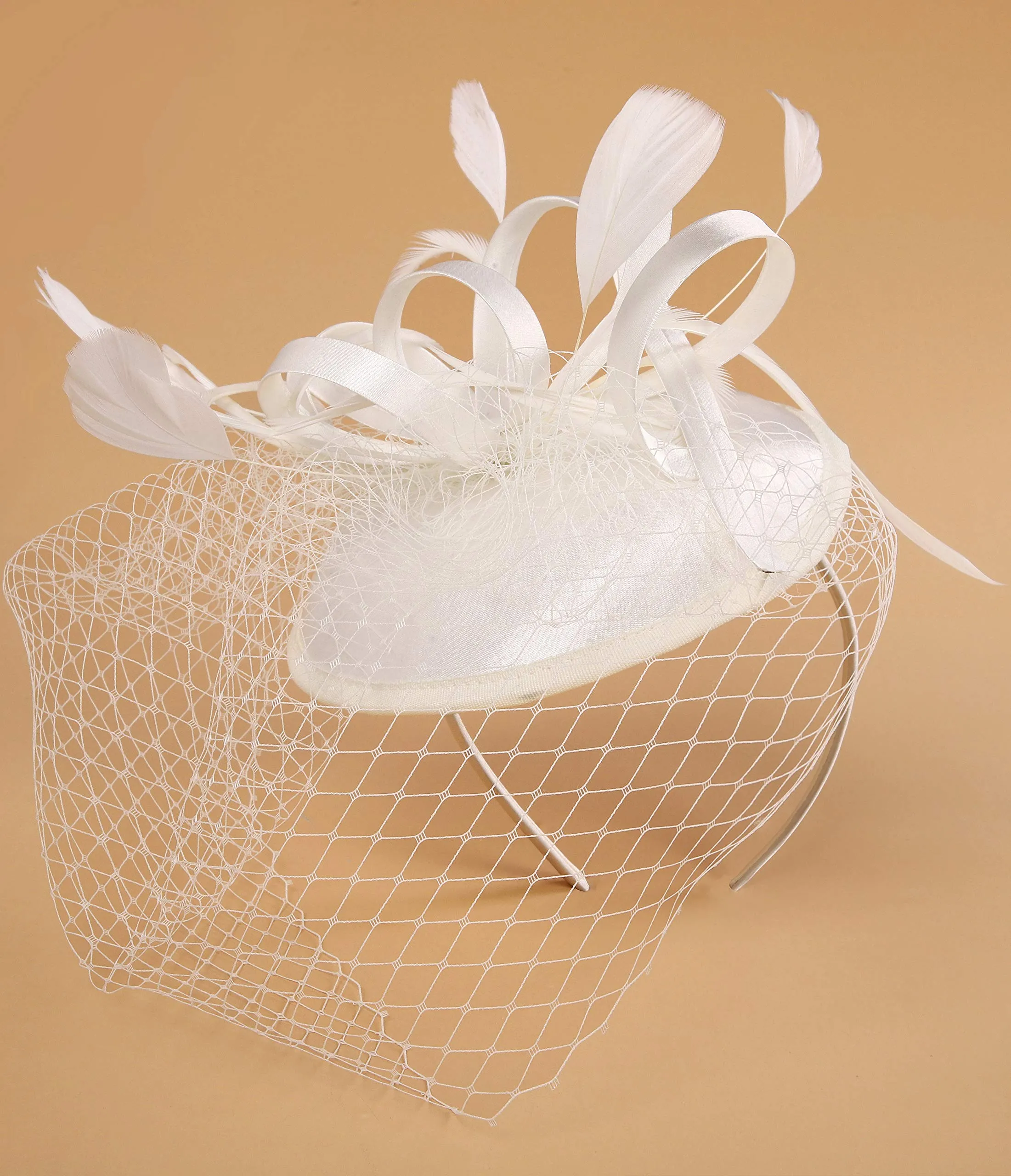 BABEYOND Tea Party Fascinator Hat Veil Kentucky Derby Fascinator Headband Pillbox Fascinators Hat for Cocktail Beige