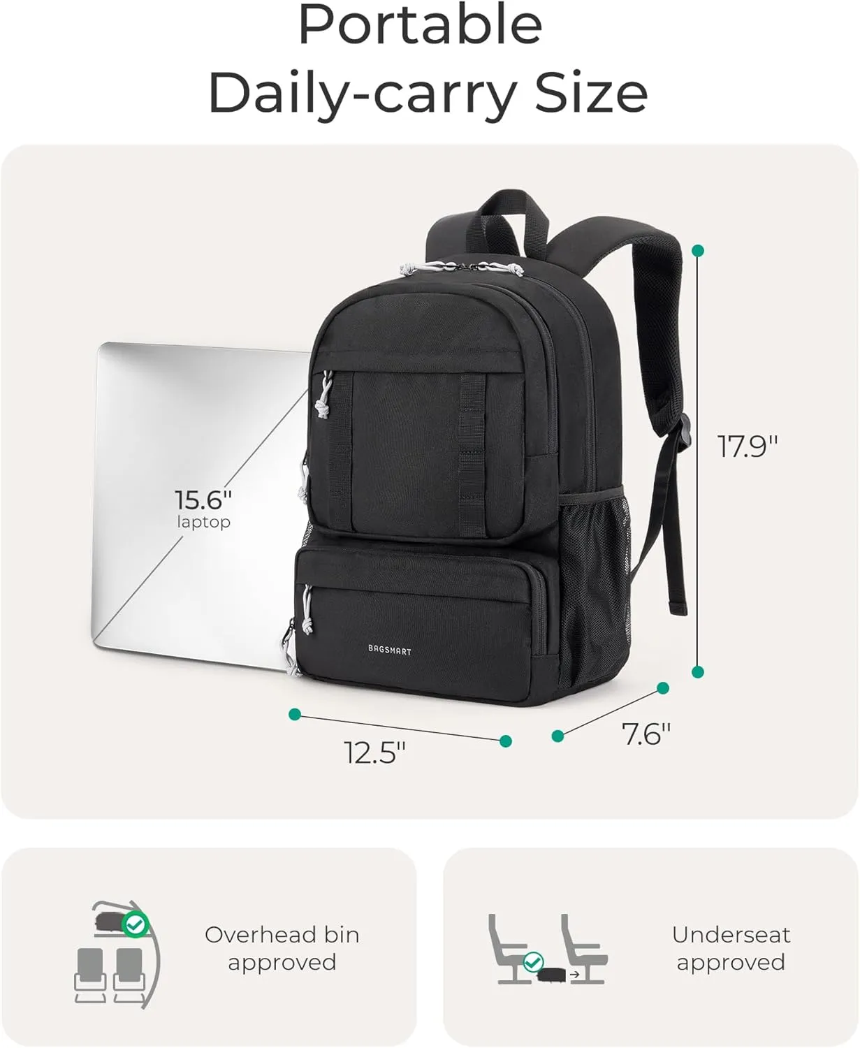 BAGSMART Laptop Backpack, College Backpack with 15.6" Laptop Sleeve, Ergonomic Travel Bookbag Daypack with Lightweight Multi-Compartment, Computer Backpacks for Men Women, Beige