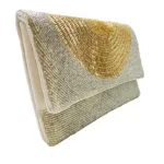 BEADED SILVER WITH GOLD HALF MOON CLUTCH