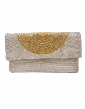 BEADED SILVER WITH GOLD HALF MOON CLUTCH