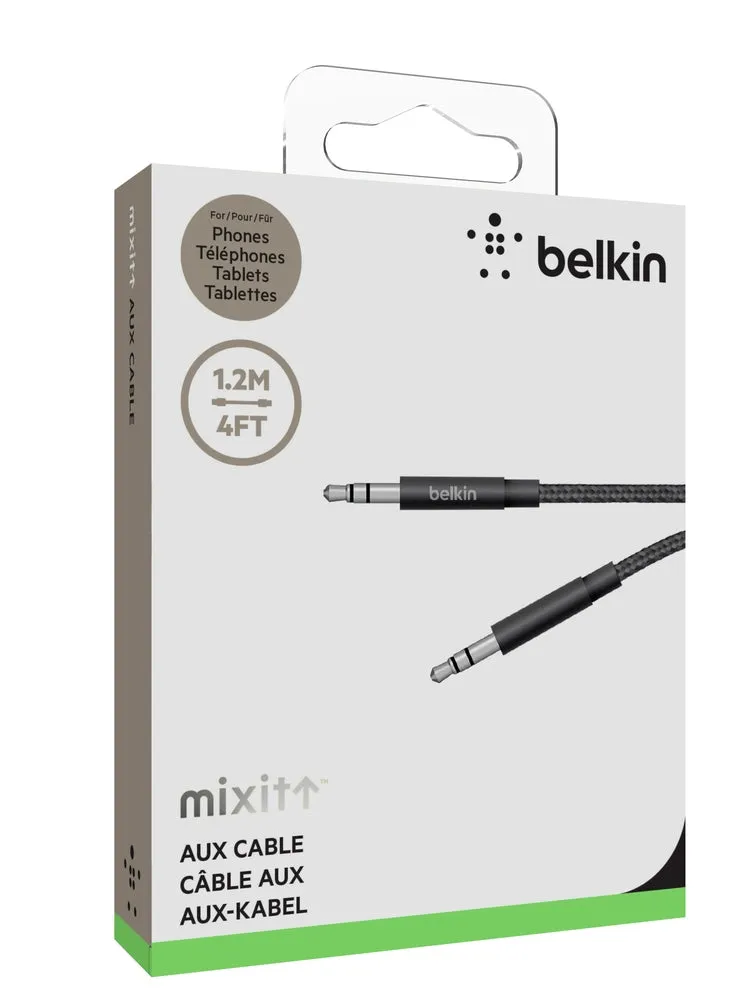 BELKIN MIXIT Metallic 3.5mm Aux Audio Cable 1.2 Meter Braided Nylon Jacket - Black