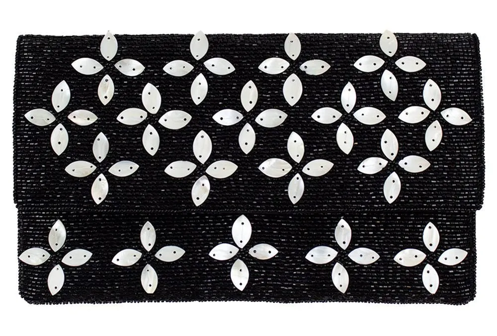 Black & White Shell Beaded Clutch