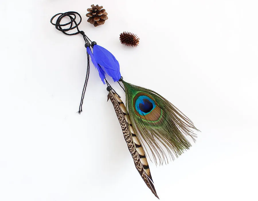 Bohemian Hair Accessories Peacock Blue Feather Hairwear