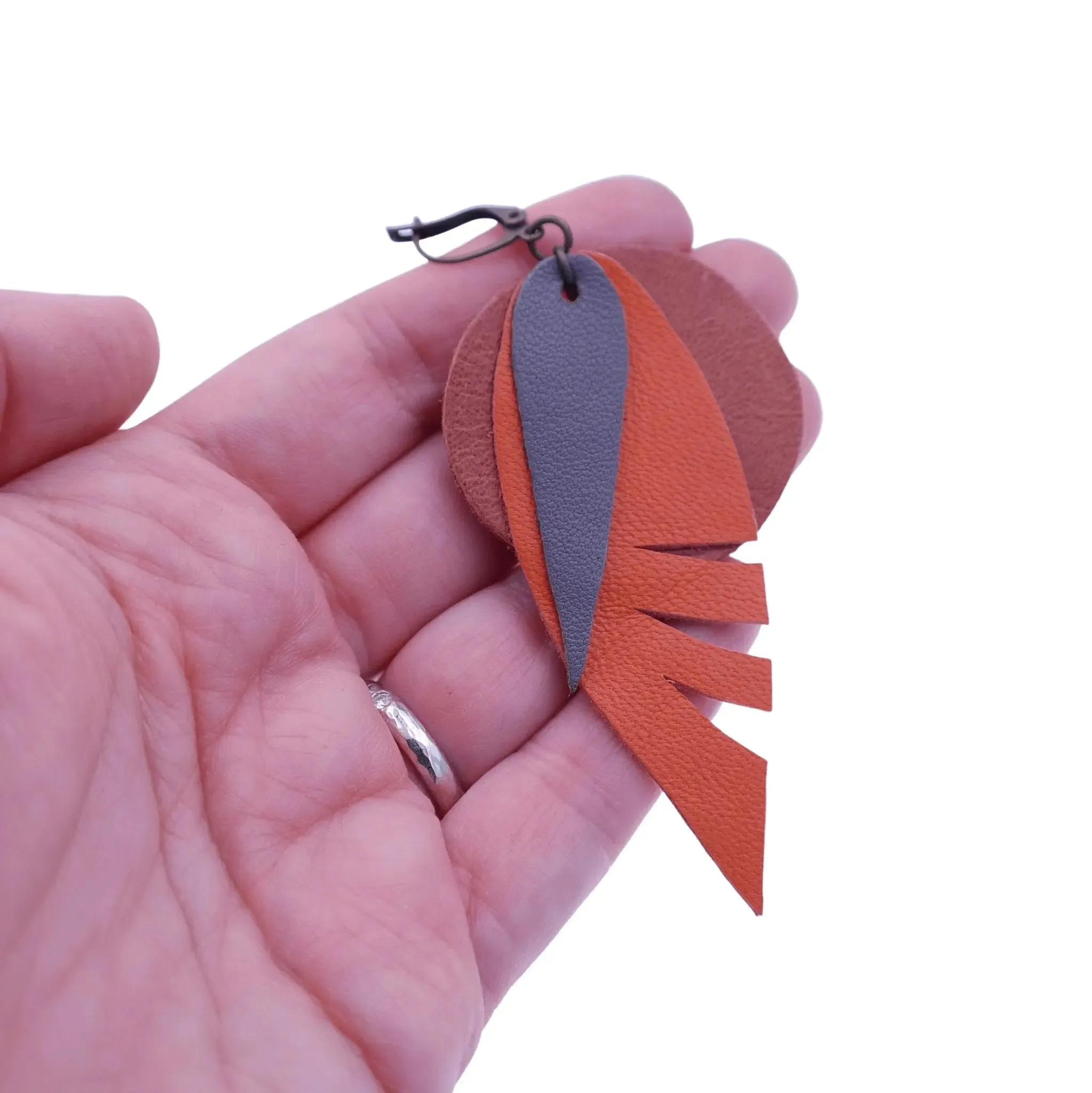 Boho Leather Leaf Statement Earrings