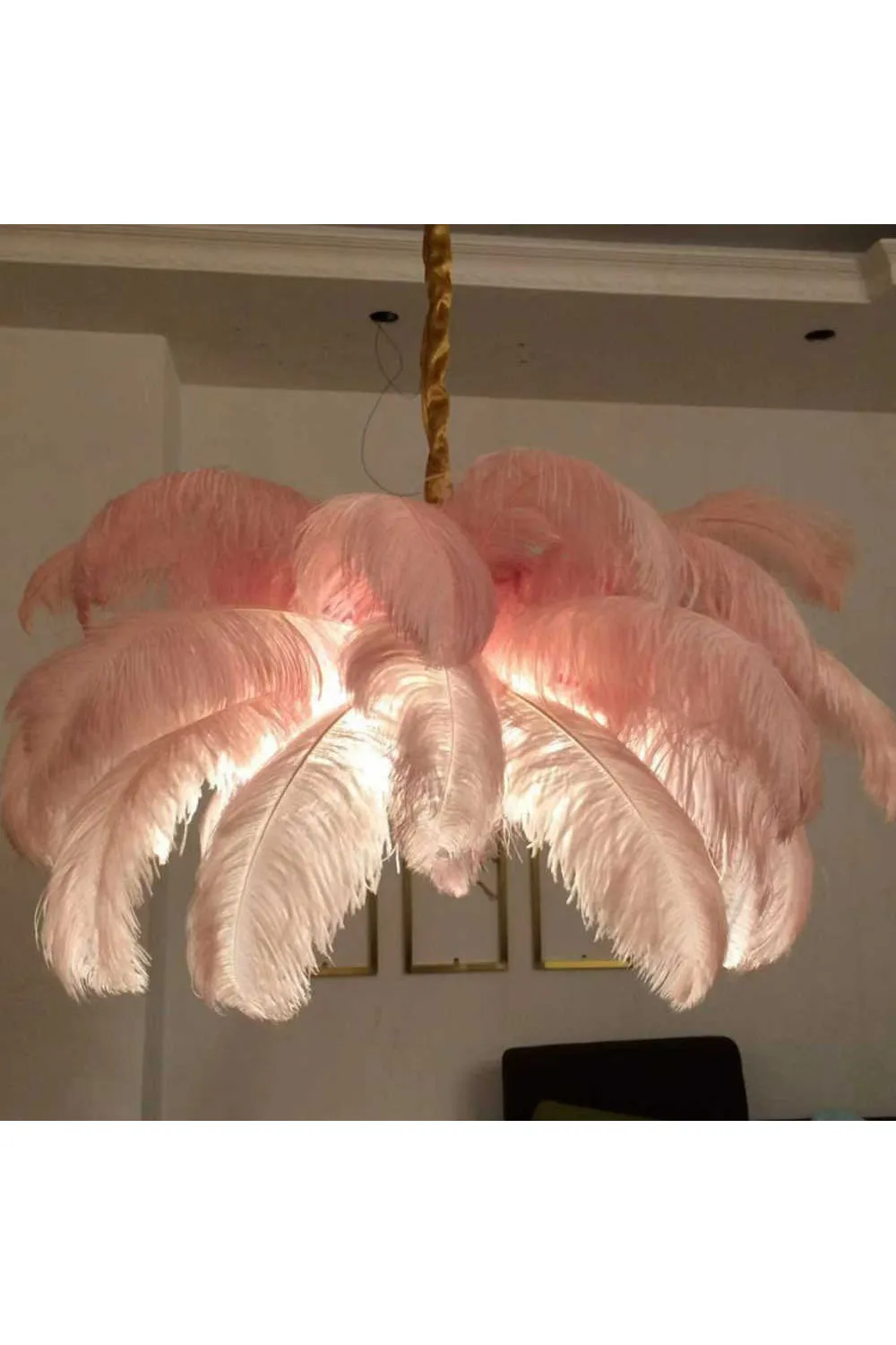 Brass Ostrich Feather Chandeliers