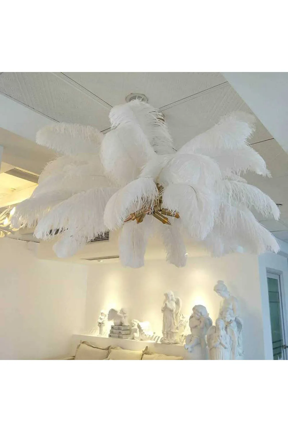 Brass Ostrich Feather Chandeliers