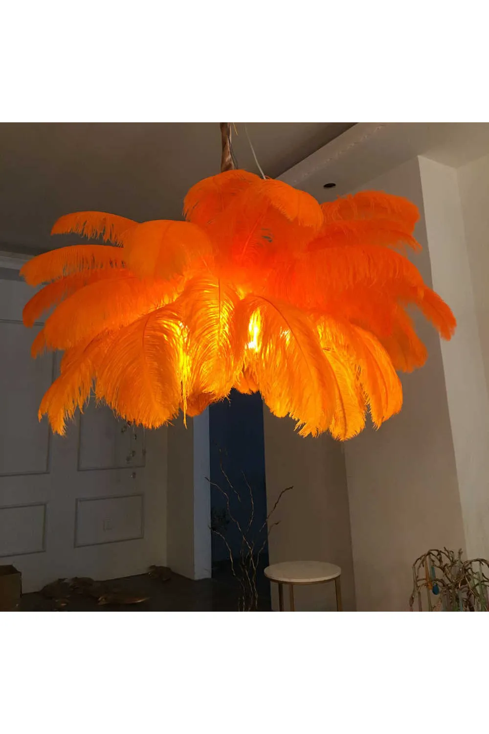 Brass Ostrich Feather Chandeliers