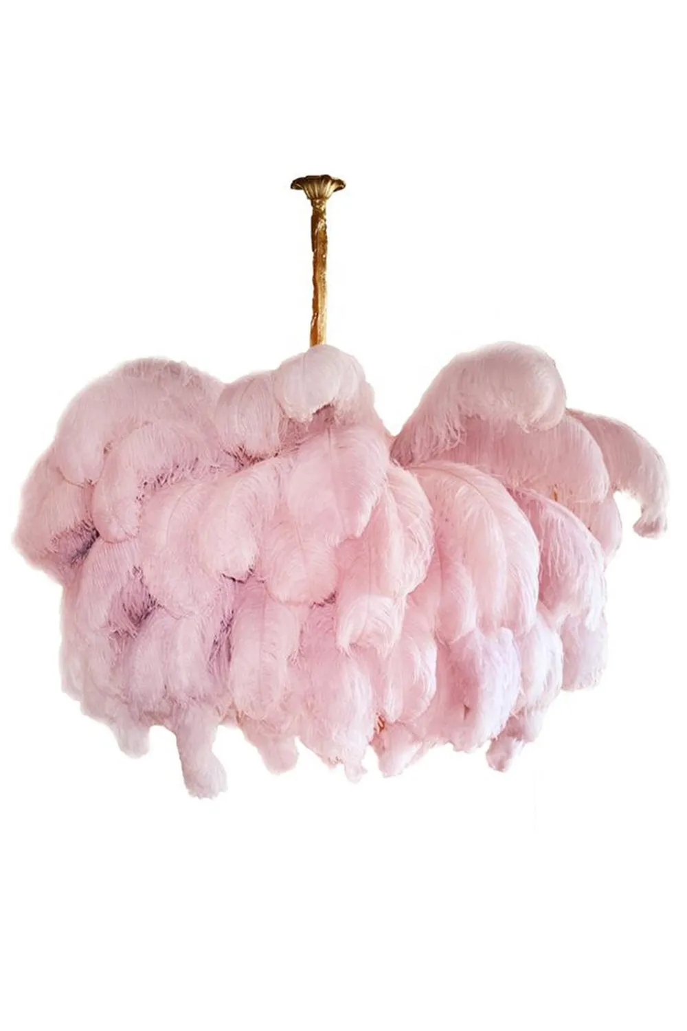 Brass Ostrich Feather Chandeliers