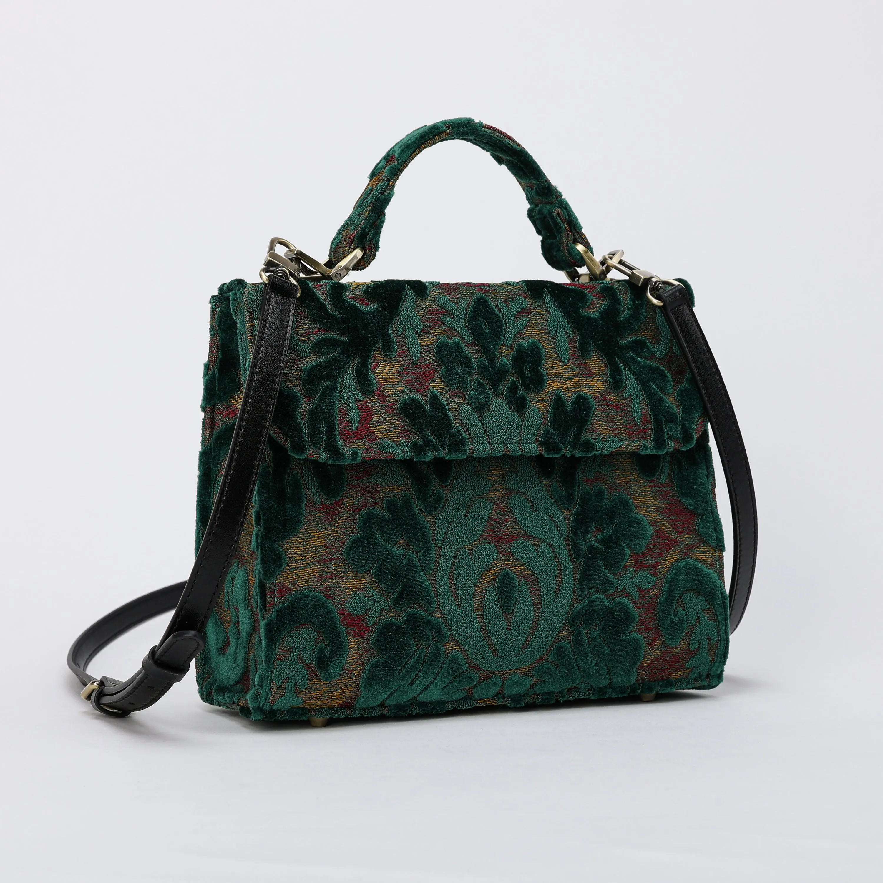 Burnout Velvet Jade Green Flap Satchel