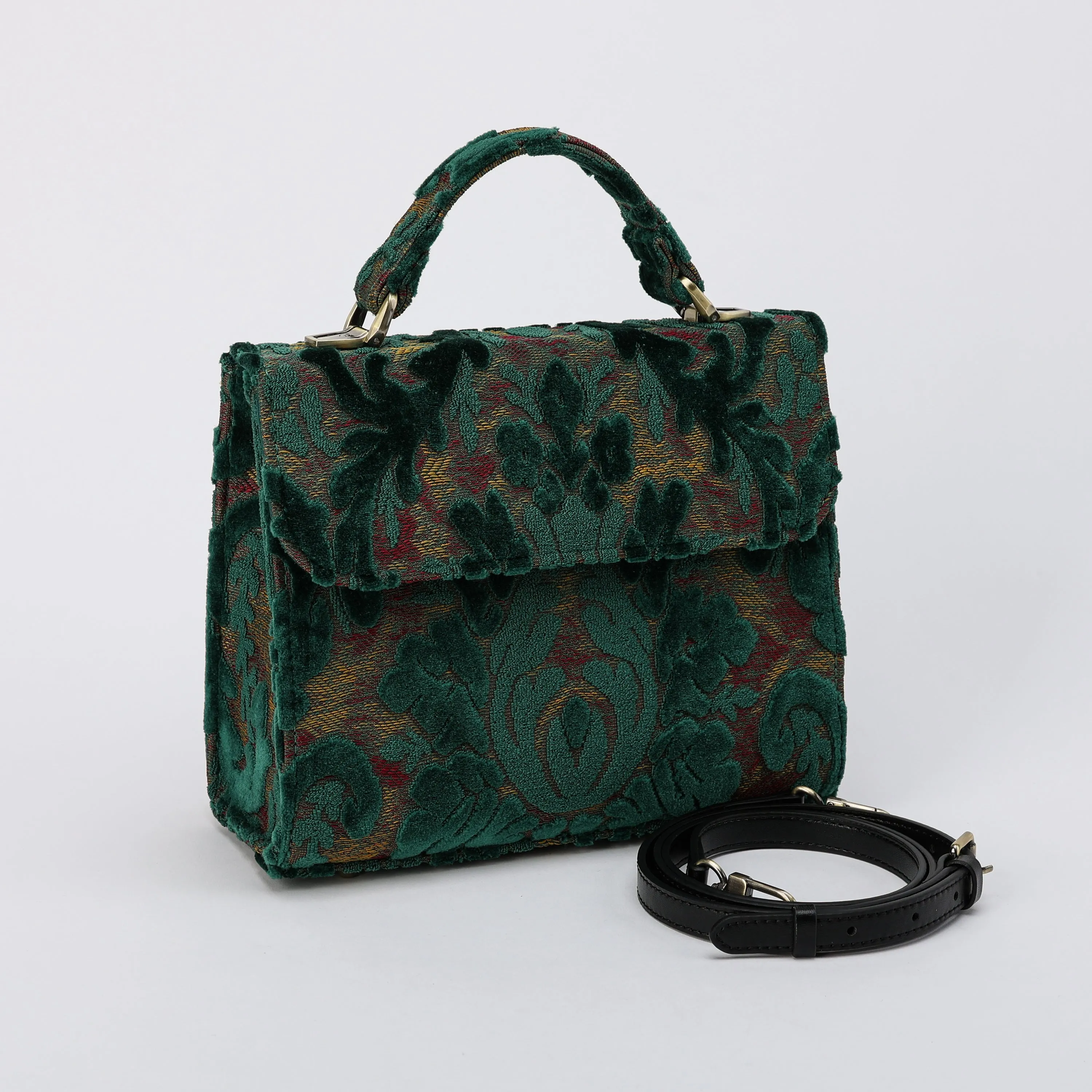Burnout Velvet Jade Green Flap Satchel