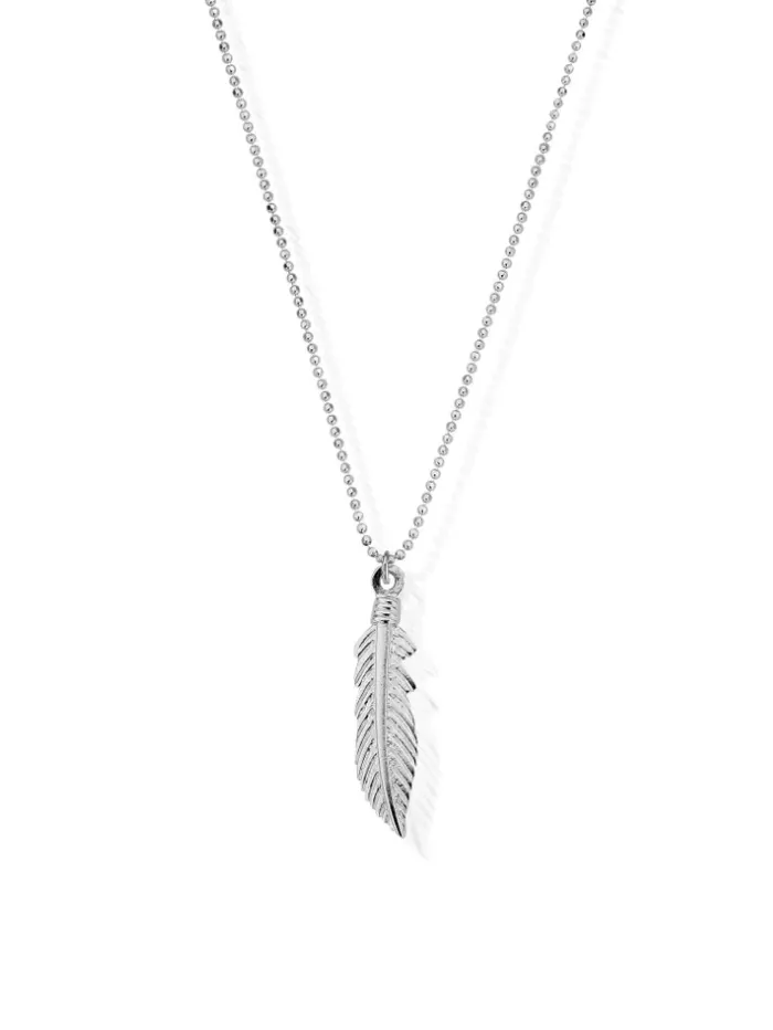 ChloBo T 92 Silver Diamond Cut Chain With Feather Pendant Necklace SCDC2717