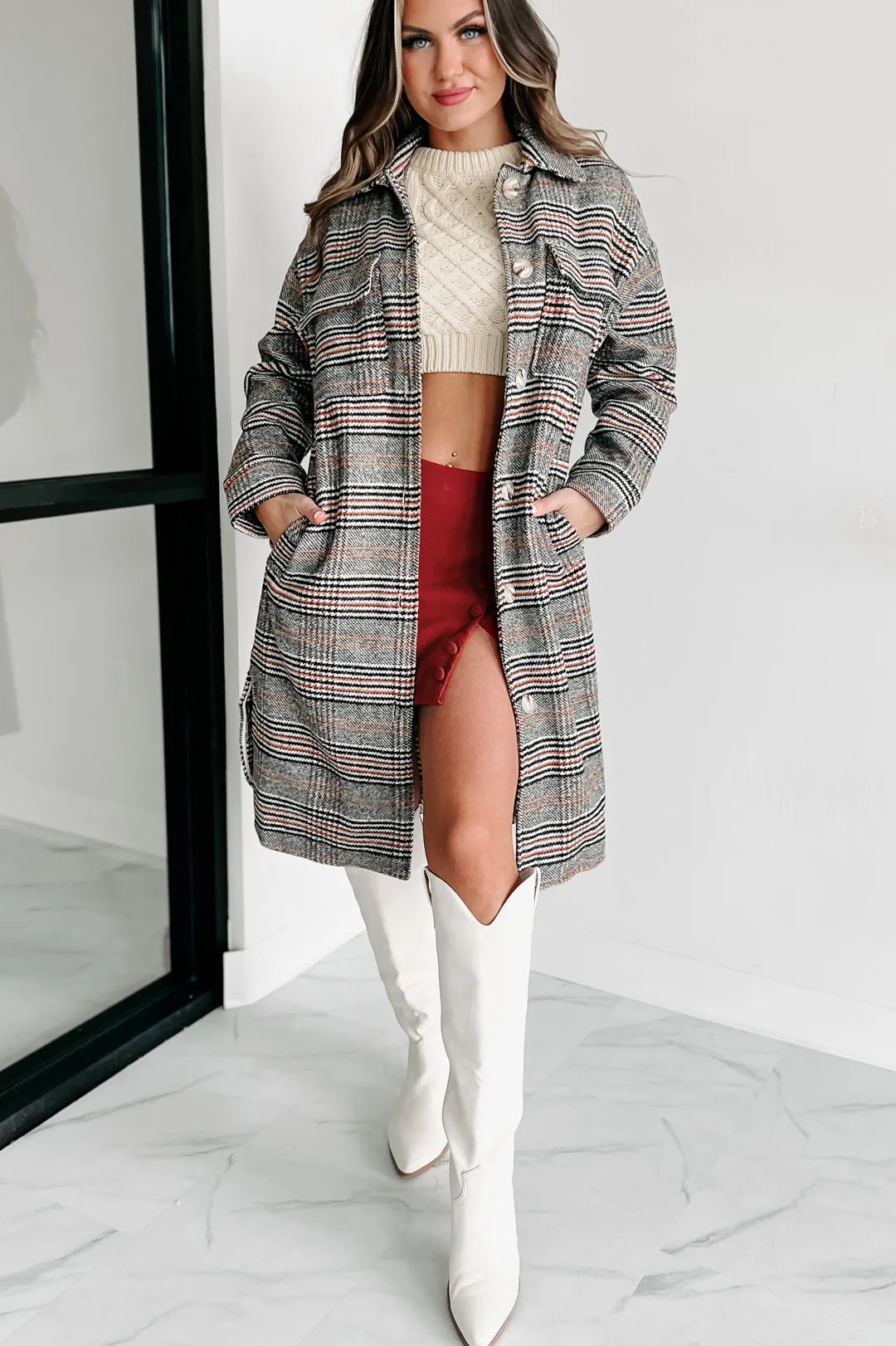 City Strolls Plaid Coat (Black/White/Orange)