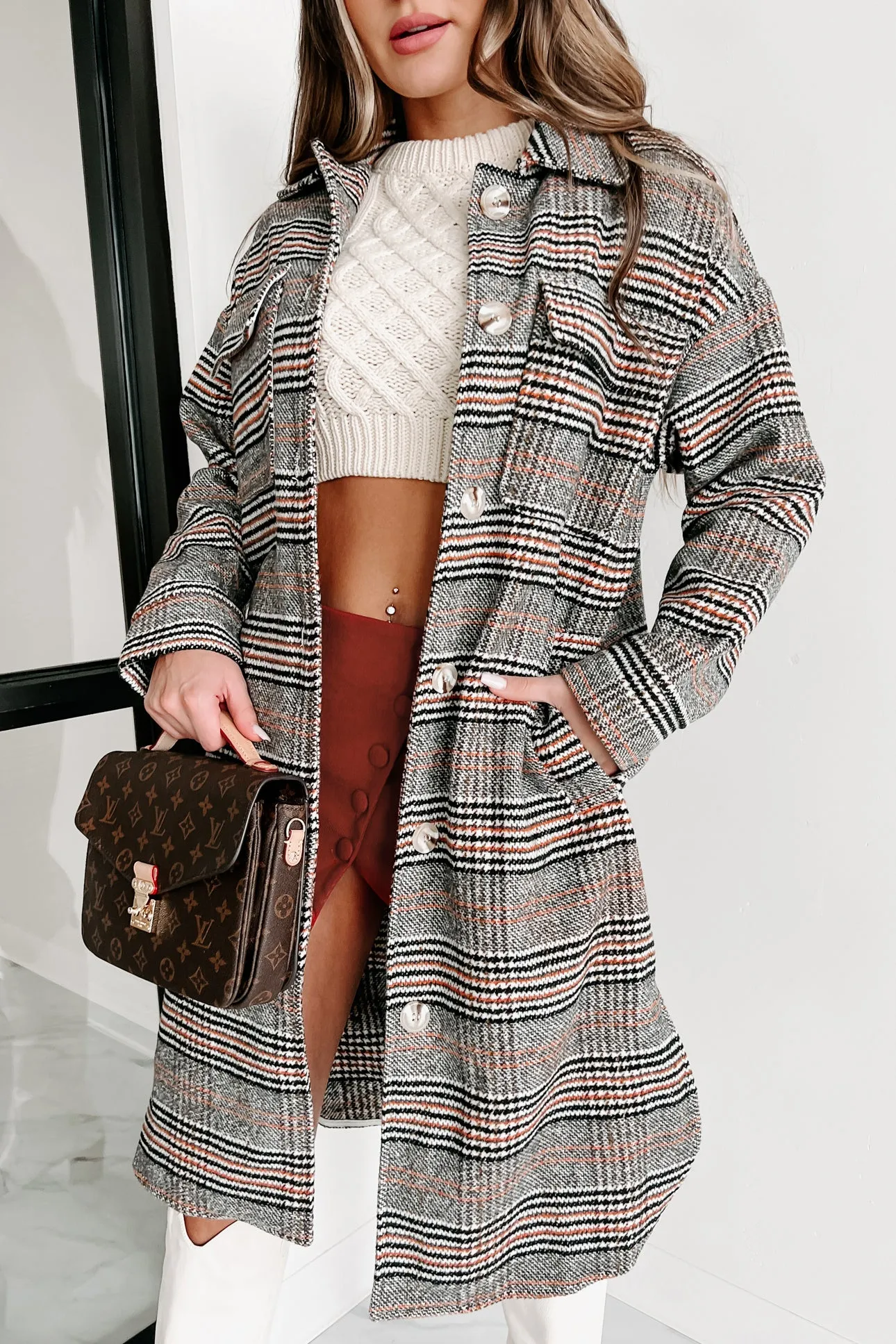 City Strolls Plaid Coat (Black/White/Orange)