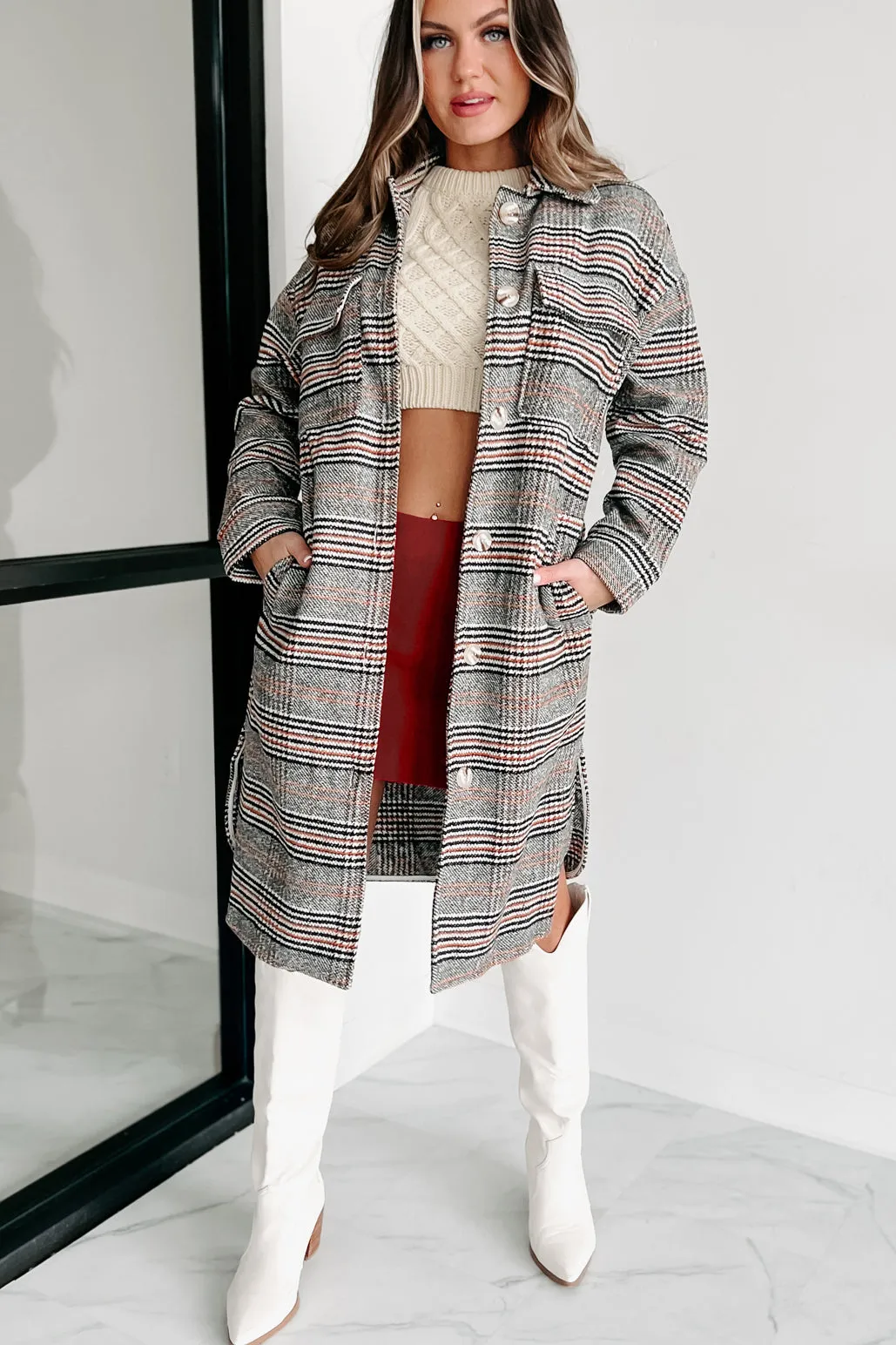 City Strolls Plaid Coat (Black/White/Orange)