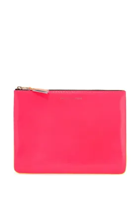 compact wallet in fluorescent pink and yellow goat leather with zip SA5100SF PINK YELLOW