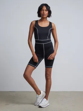 Contrast-Seam Scoopneck Romper