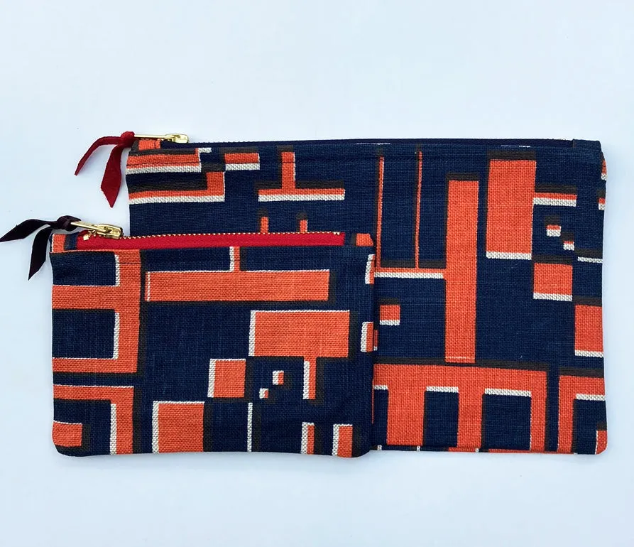 Copy of Maze pouch: Navy and burnt pink