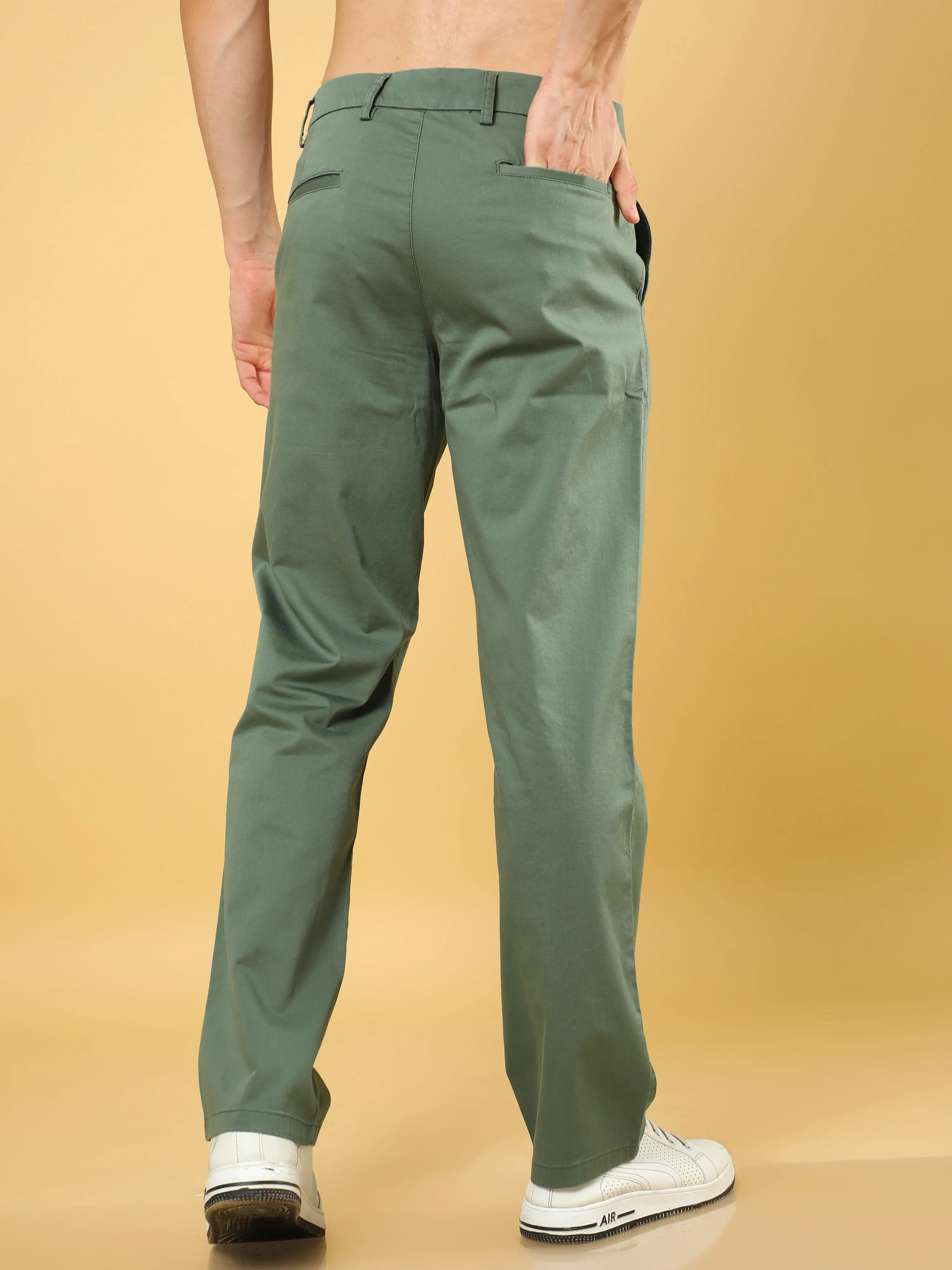 Cotton Dobby Baggy Fit Olive Trouser
