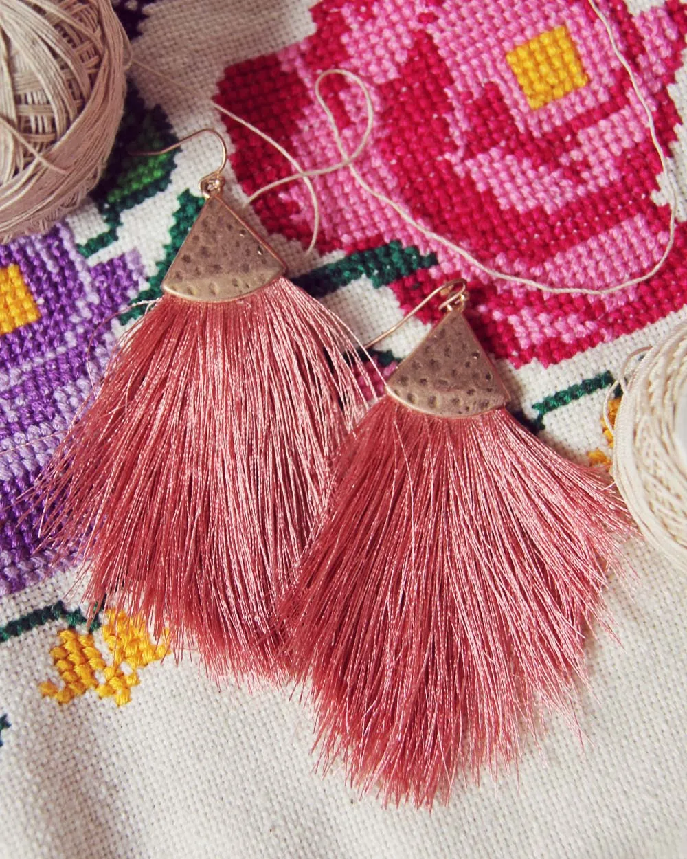 Desert Fringe Earrings in Pink