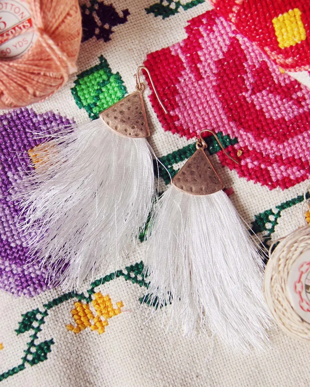 Desert Fringe Earrings in White