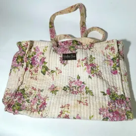 Elegant Cream and Pink Floral Tote Bag with Quilted Design