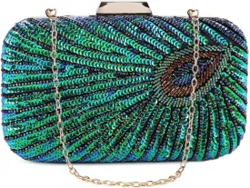 Evening Bag Clutch Purses for Women Beaded Sequin Peacock Party Handbag Wedding Purse