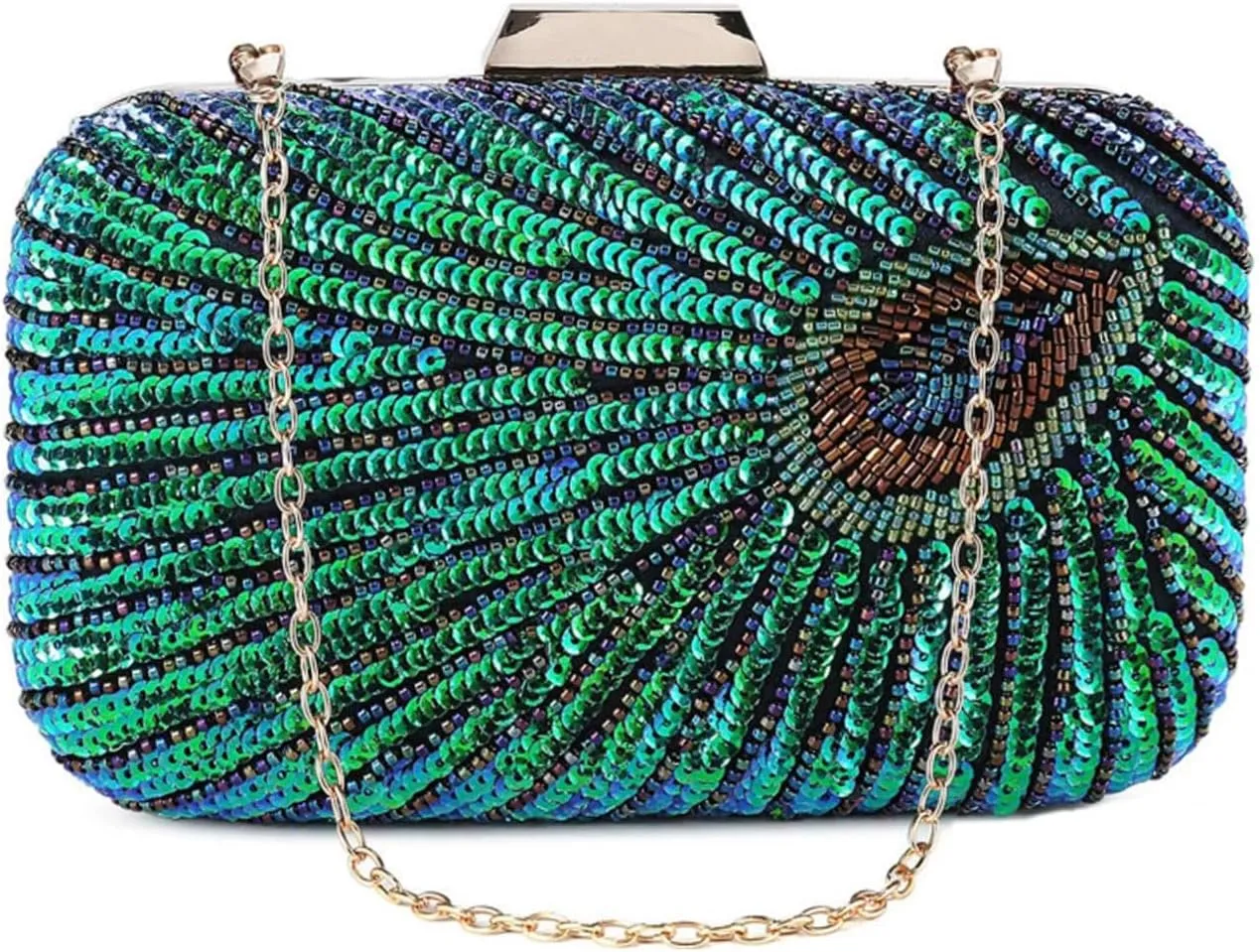 Evening Bag Clutch Purses for Women Beaded Sequin Peacock Party Handbag Wedding Purse