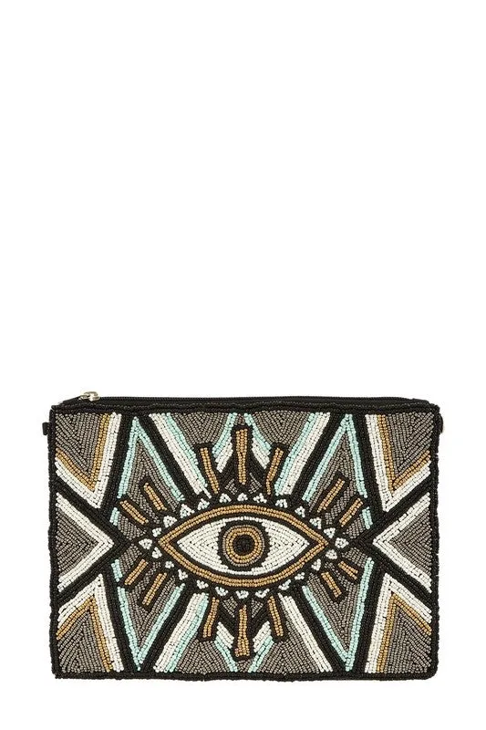 Evil Eye Beaded Clutch Crossbody Bag
