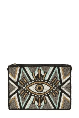 Evil Eye Beaded Clutch Crossbody Bag