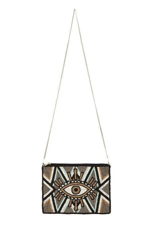 Evil Eye Beaded Clutch Crossbody Bag