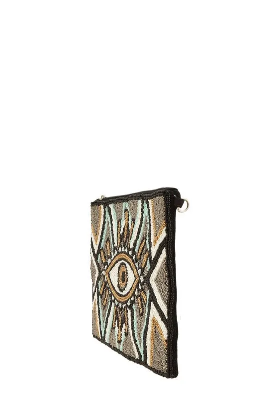 Evil Eye Beaded Clutch Crossbody Bag