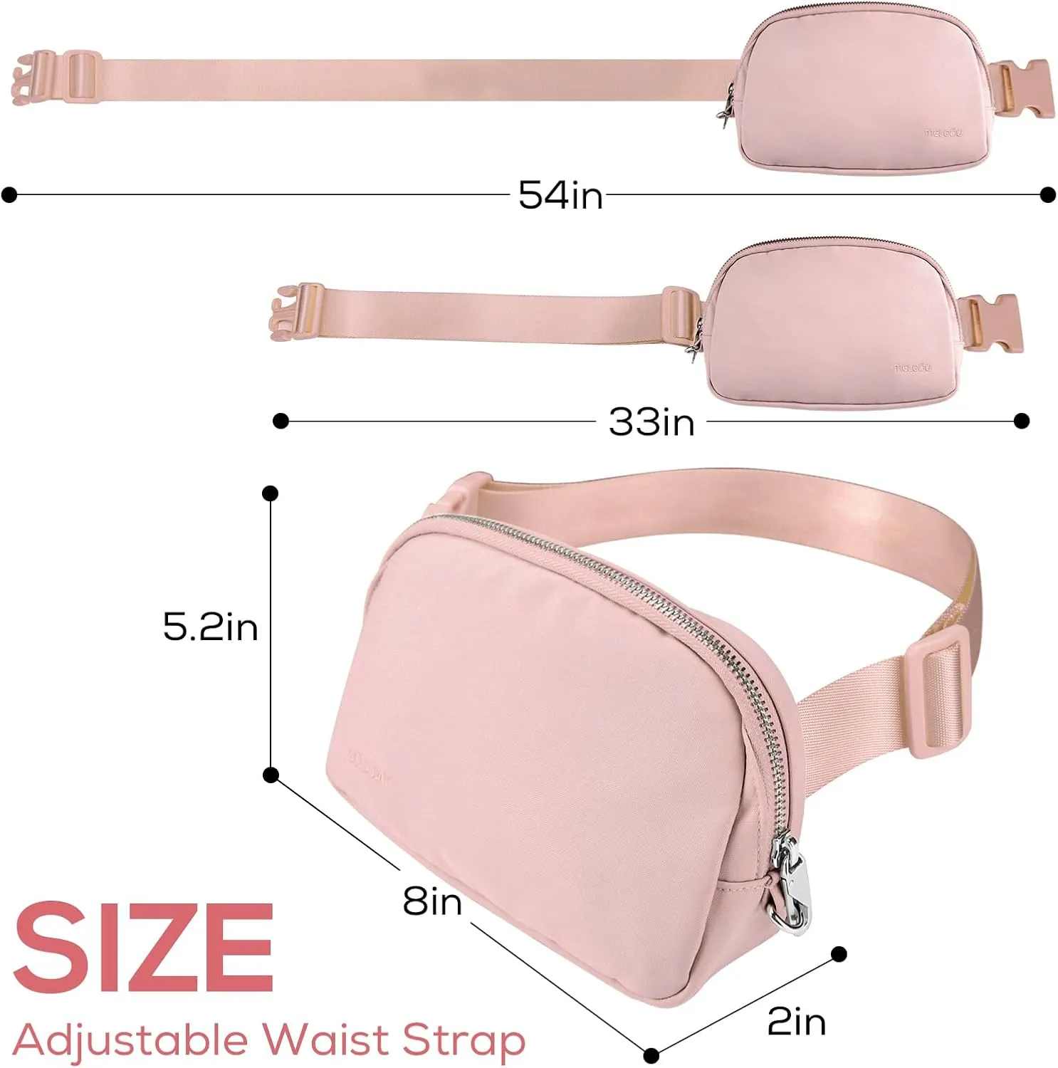 Fanny Packs Anti Theft for Women Travel, Small Everywhere Belt Bag for Cross Body, Cute Waist Pack with Adjustable Strap & Back Pocket for Teens Vacation, Workout - Pink