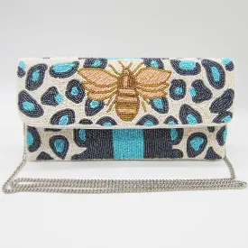 Fashion City - Leopard Bee Seed Beaded Clutch with Chain