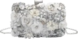 Floral Evening Bag for Women Beaded Clutch Purse with Sequins & Rhinestone Wedding Party Handbag with Chains