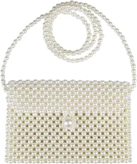 FUNDI White Pearl Purse Shoulder Bag for Women Purse Pearl Beaded Clutch Bag Crossbody Beaded Clutch Evening Bag for Prom Party Wedding Date