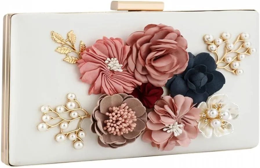 Gets PU Leather Purses and Handbags for Women Floral Beaded Clutch Purse for Wedding Clear Crossbody Bag
