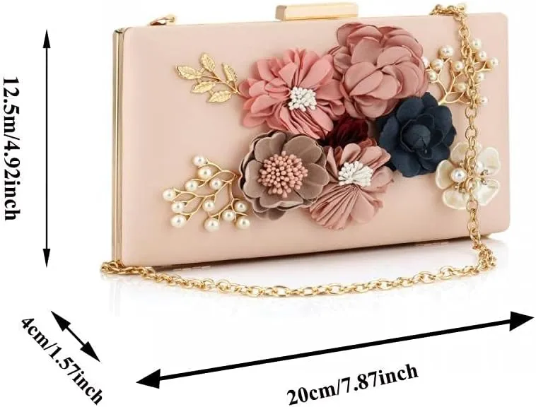Gets PU Leather Purses and Handbags for Women Floral Beaded Clutch Purse for Wedding Clear Crossbody Bag