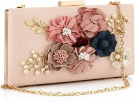 Gets PU Leather Purses and Handbags for Women Floral Beaded Clutch Purse for Wedding Clear Crossbody Bag