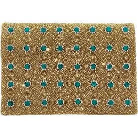 Gold & Turquoise Beaded Clutch