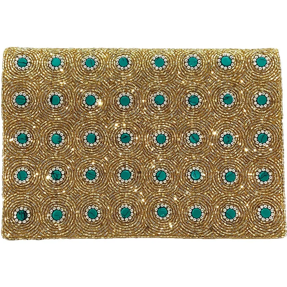 Gold & Turquoise Beaded Clutch